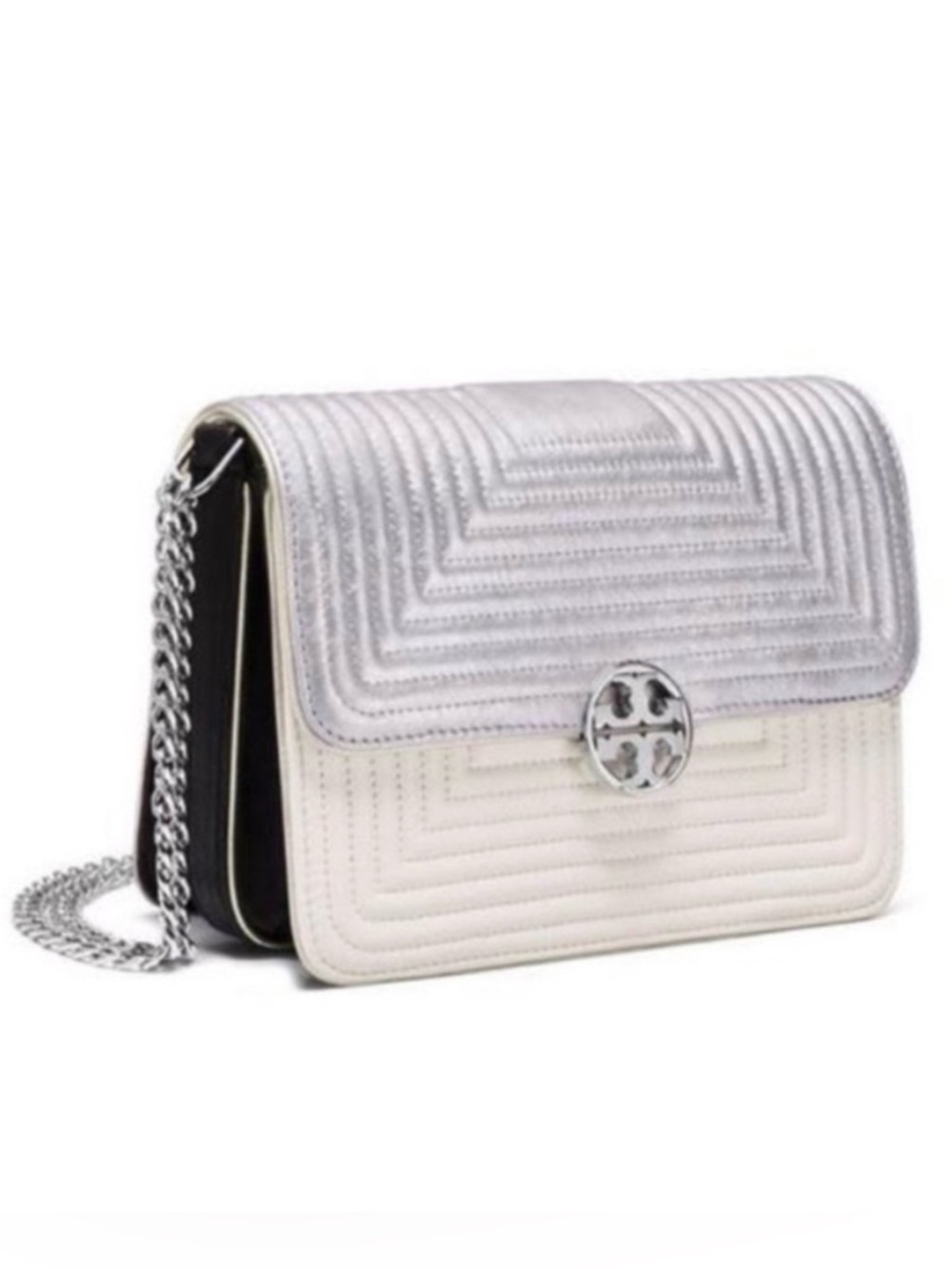 TORY BURCH "RARE" LUXURY TRAPUNTO DUET CHAIN CONVERTIBLE BAG 🩶🤍LIKE NEW🤍🩶